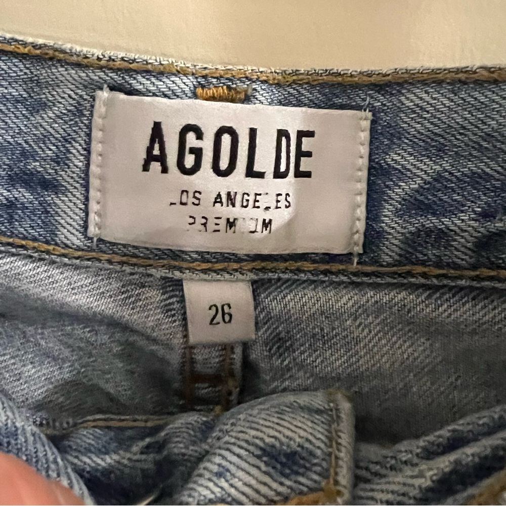 AGOLDE Sz 26 Distressed High Rise Straight Leg Jeans Light Wash Ripped Denim - Picture 3 of 7